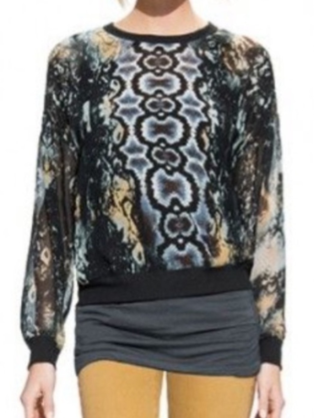 CAbi Python Snake Print Sweatshirt Style Blouse SZ S